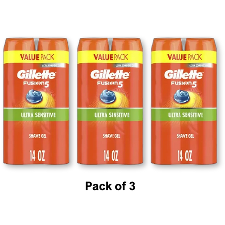 Gillette Fusion Ultra Sensitive Shave Gel 2x 7Oz (Pack of 3)