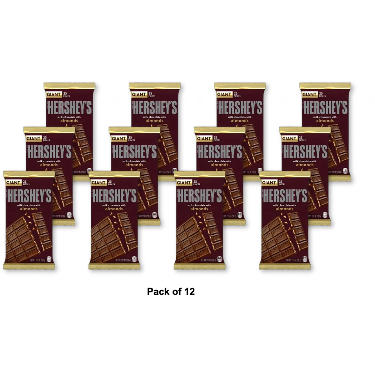HERSHEY'S Giant Candy Bar Milk Chocolate with Almonds - 7.37 oz (Pack of 12)