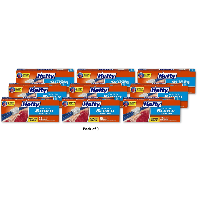 Hefty Freezer Gallon Storage Slider Bags 76.64oz (Pack of 9)