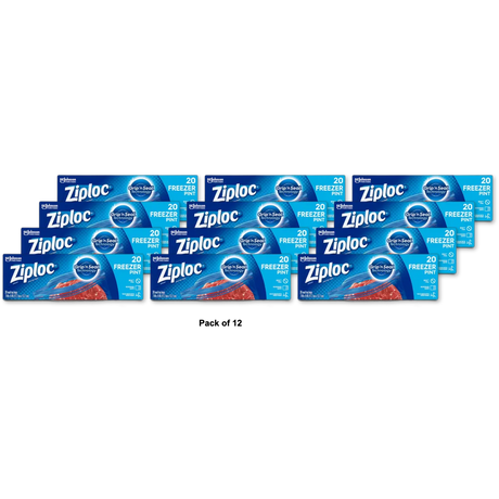 Ziploc Pint Food Storage Freezer Bags With Grip n Seal Technology 185.44 (Pack of 12)
