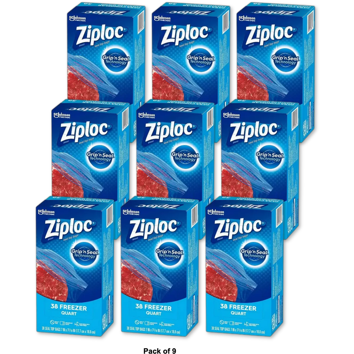 Ziploc Freezer Quart Bags With Grip 'N Seal Technology (Pack Of 9)