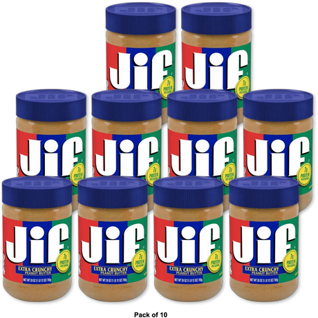 Jif Extra Crunchy Peanut Butter Jar 28Oz (Pack of 10)