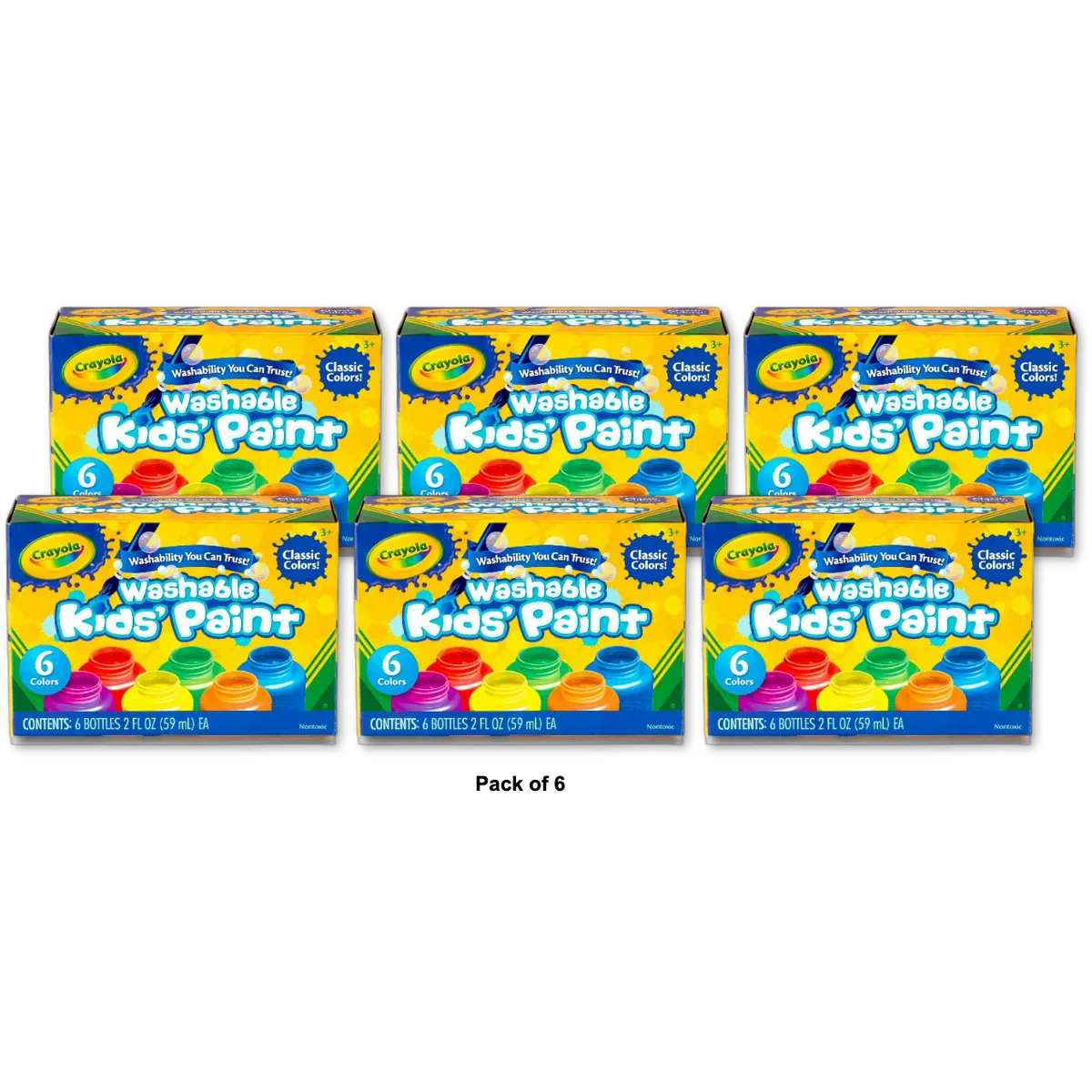 Crayola 6 count Washable Kids' Paint 2 ounce Bottles, Assorted Colors 19.7oz (Pack of 6)