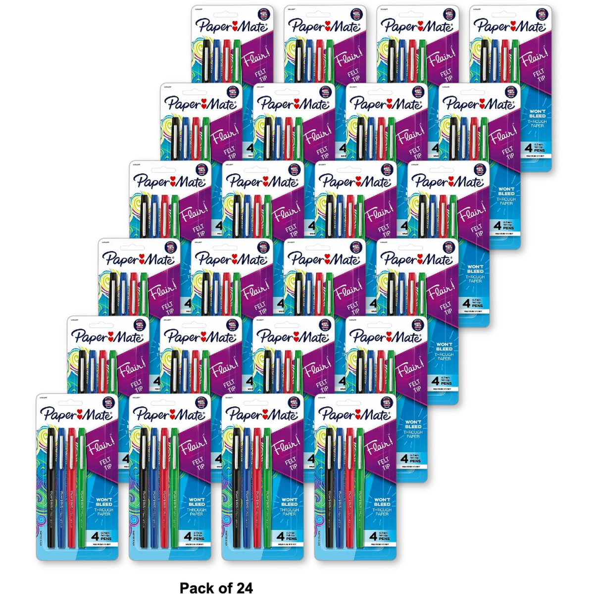 Paper Mate Flair Felt Pens Medium Point Assorted Ink 1.4oz (Pack of 24)