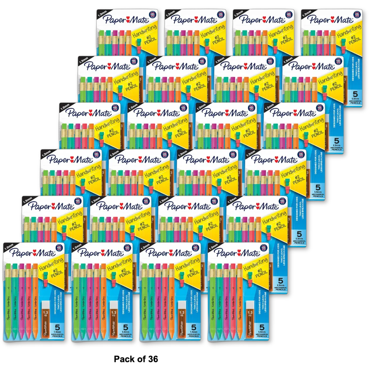 Papermate Handwriting Mechanical HB Pencil 1 Lead Refill 2 Erasers Assorted 1.13oz (Pack of 36)