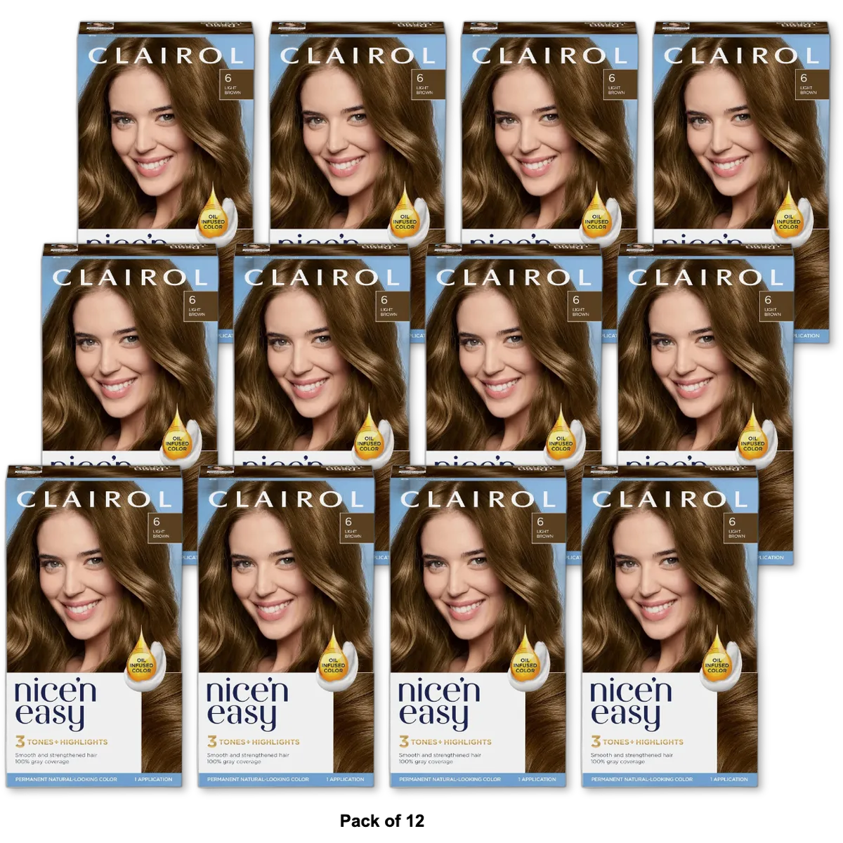 Clairol Nice & Easy Root Touch Up Permanent Hair Color 6 Light Brown 1.1Oz (Pack Of 12)