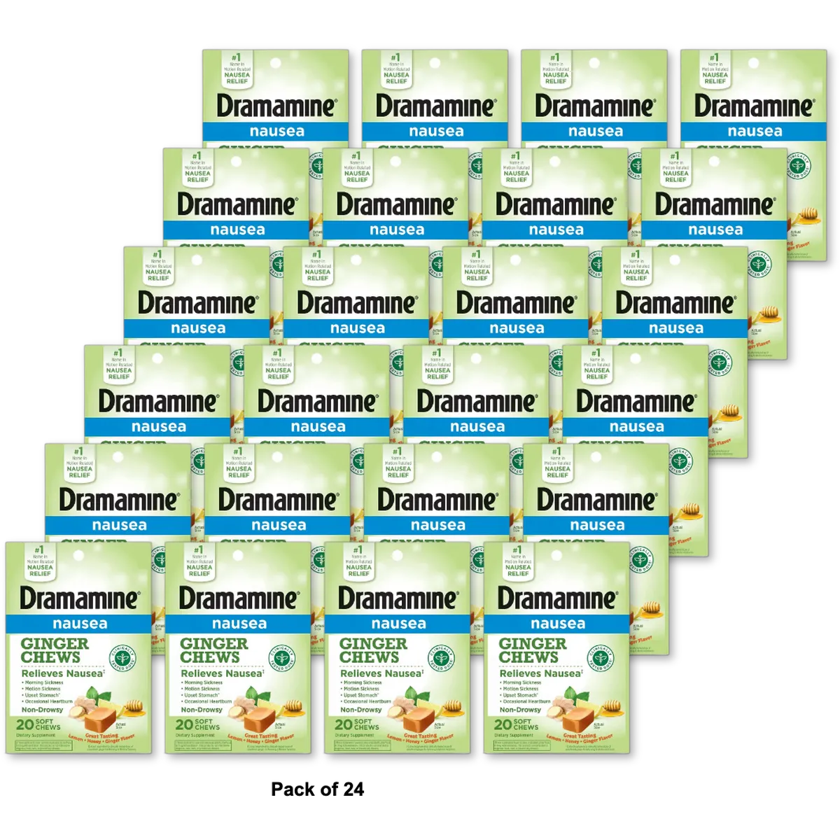 Dramamine Nausea Morning Sickness And Motion Sickness Relieves Lemon And Honey Ginger Flavor 3.84oz (Pack of 24)