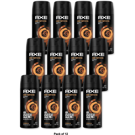Axe Dark Temptation Body Spray Deodorant 4Oz (Pack of 12)
