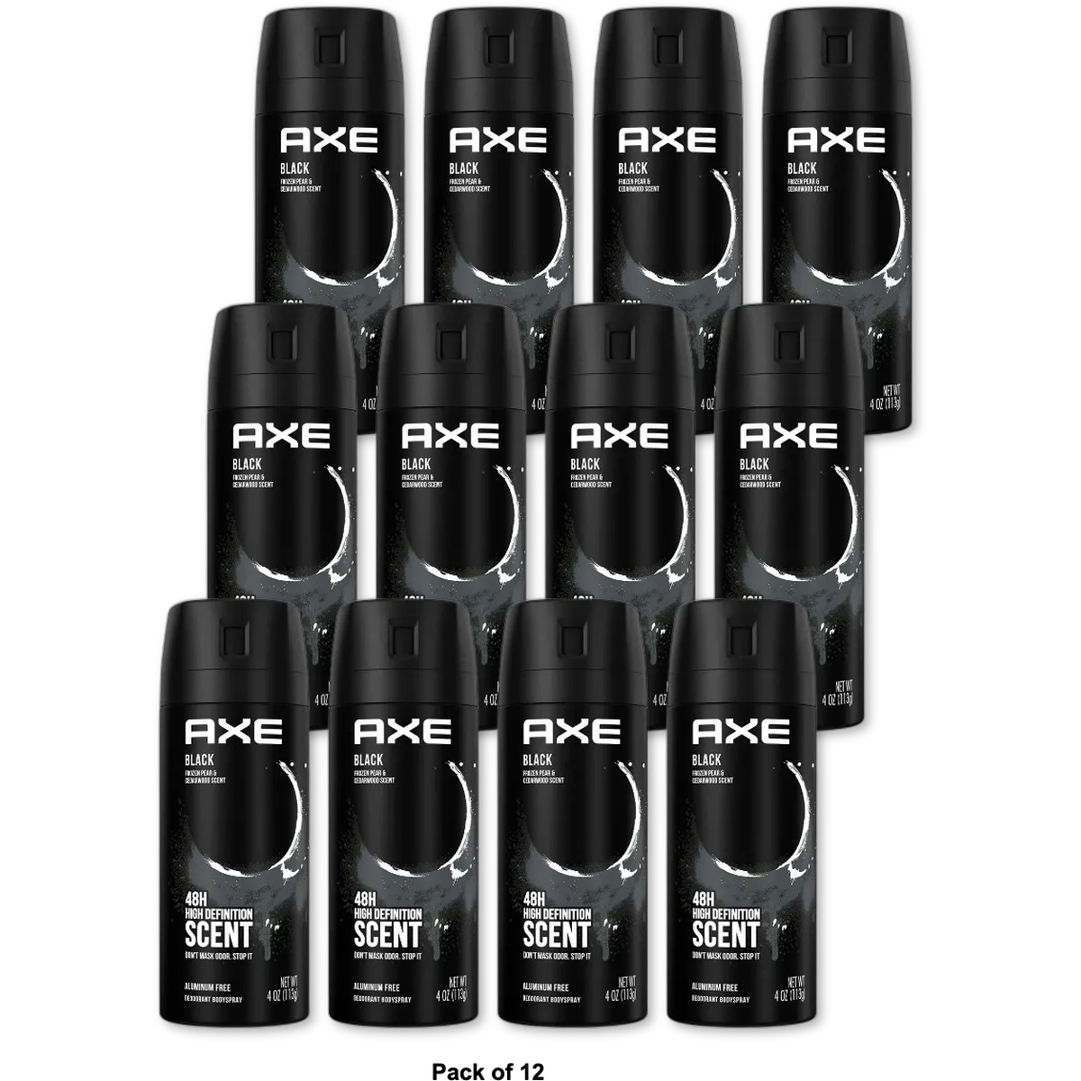Axe Black Deodorant Body Spray for Men 4Oz (Pack of 12)