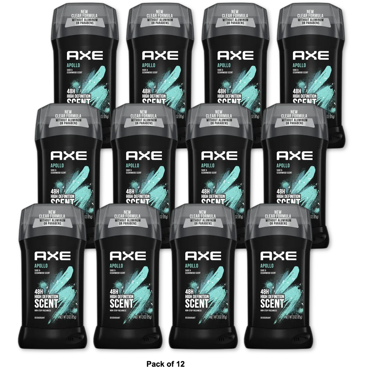 Axe Apollo All-Day Fresh Deodorant Stick 3Oz (Pack of 12)