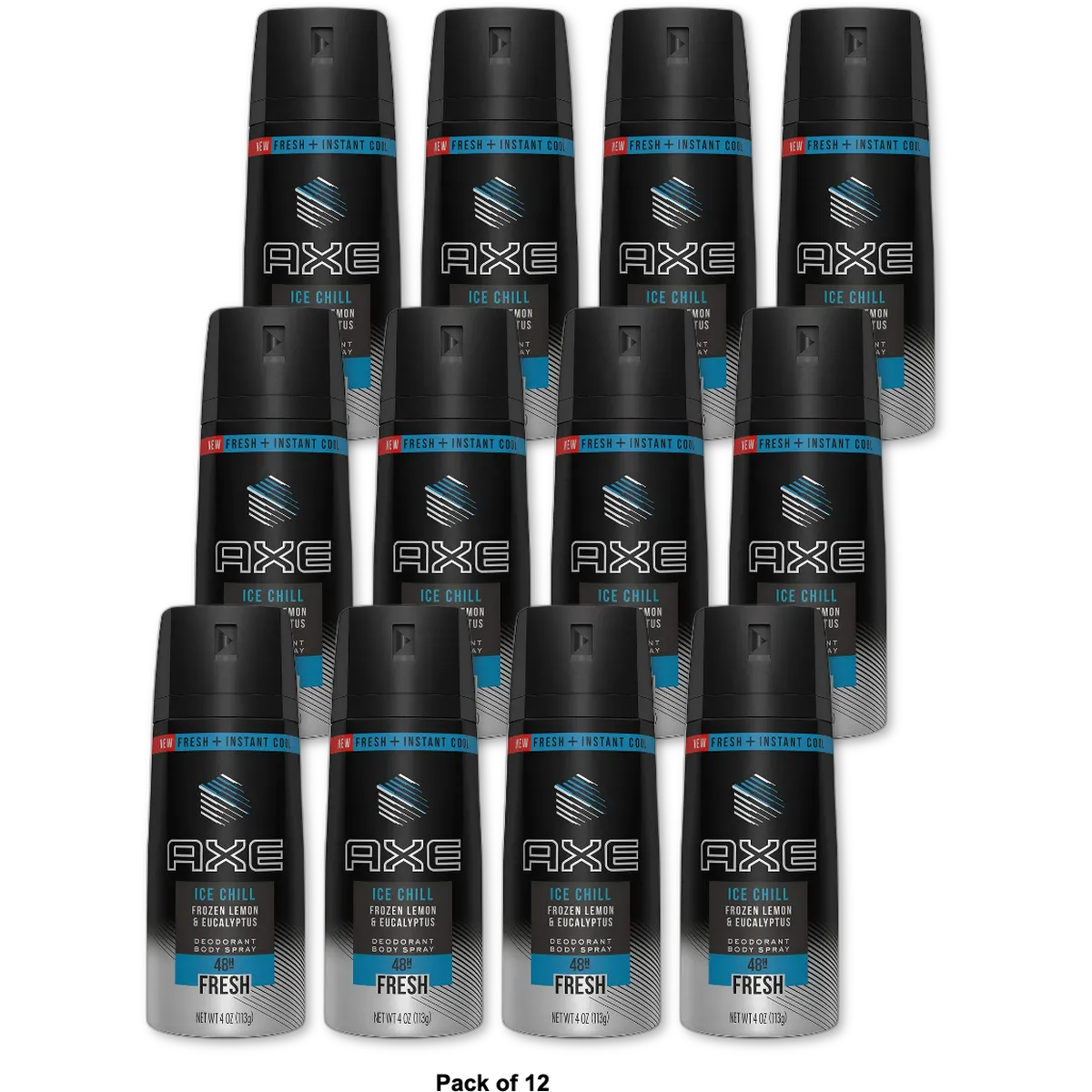 Axe Ice Chill Frozen Lemon & Eucalyptus Scent 48-Hour Fresh Deodorant Body Spray 4Oz (Pack of 12)