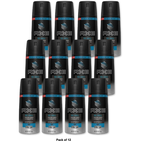 Axe Ice Chill Frozen Lemon & Eucalyptus Scent 48-Hour Fresh Deodorant Body Spray 4Oz (Pack of 12)