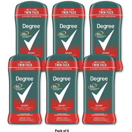 Degree Men Sport 48-Hour Antiperspirant & Deodorant Stick 2.7Oz (Pack of 6)