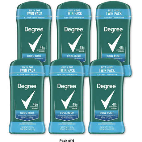 Degree Men Antiperspirant Deodorant Stick Cool Rush 2.7Oz (Pack of 6)