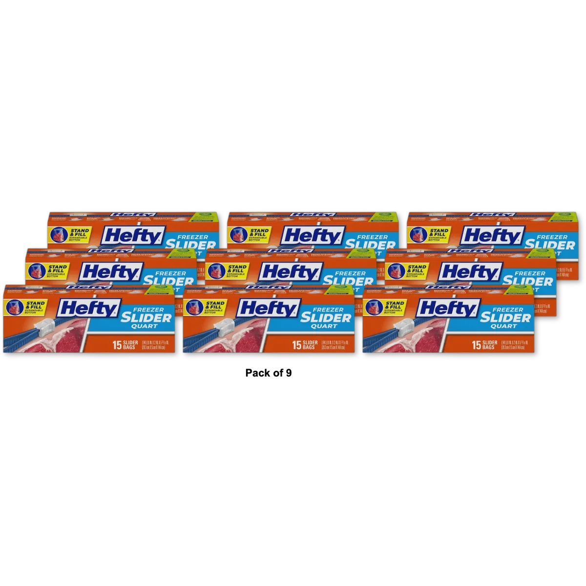 Hefty Slider Quart Size Freezer Bags 11.04oz (Pack of 9)