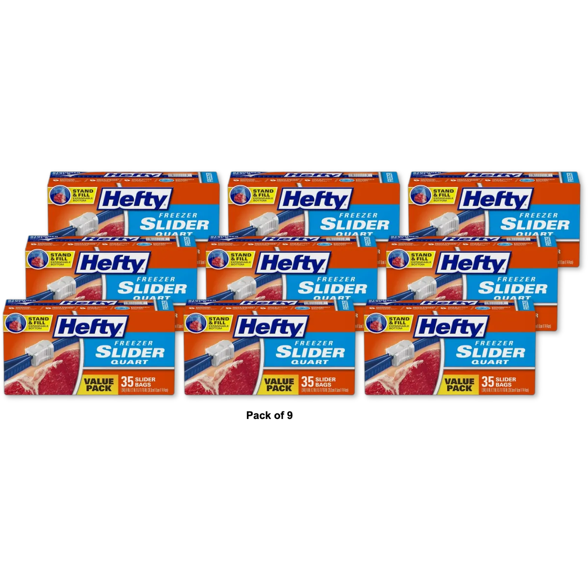 Hefty Quart Freezer Storage Slider Bags 56.8oz (Pack of 9)
