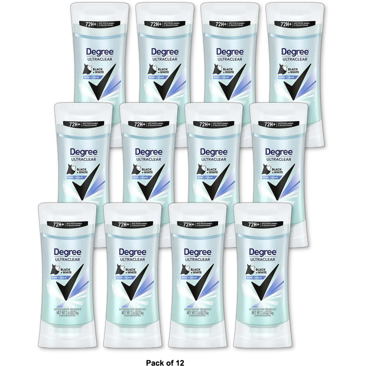 Degree Ultra Clear Pure Clean Antiperspirant and Deodorant 2.6Oz (Pack of 12)