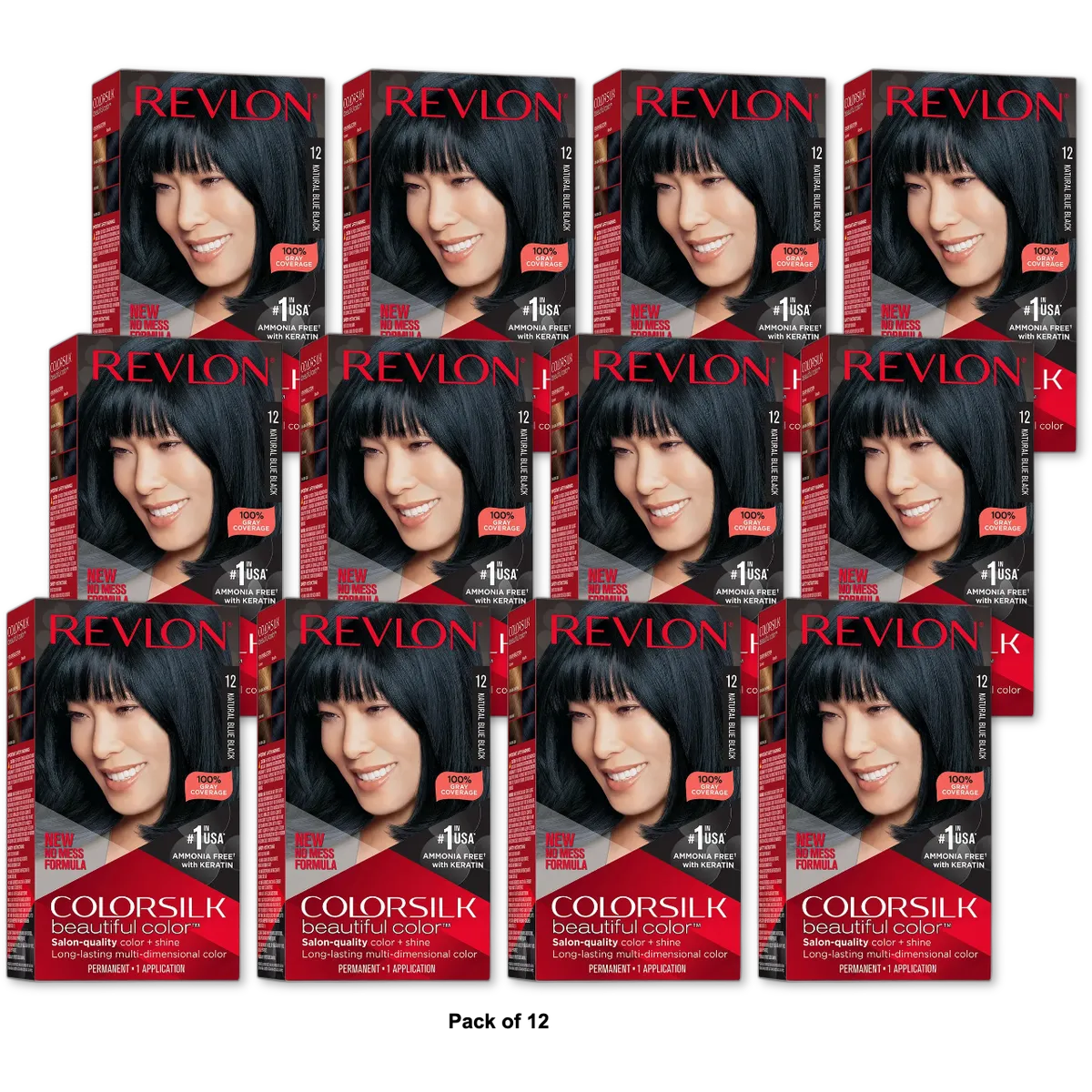 Revlon Colorsilk Beautiful Color Permanent Hair Color Natural Blue Black 48oz (Pack of 12)