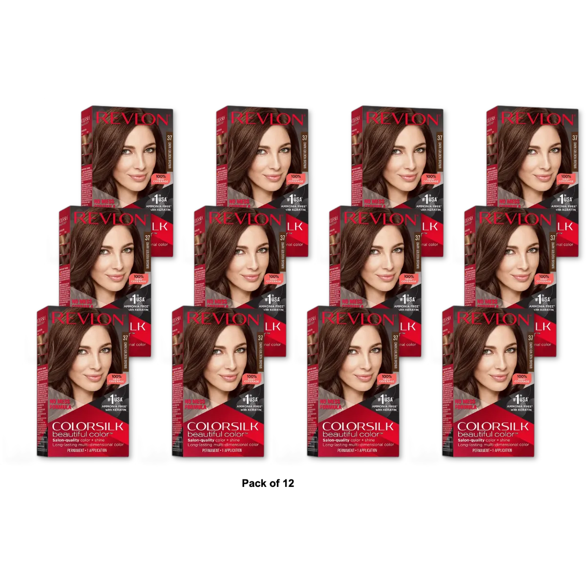 Revlon Colorsilk Beautiful Color Long Lasting Permanent Hair Color 037 Dark Golden Brown 4.4oz (Pack of 12)
