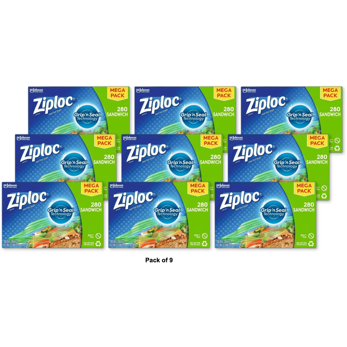 Ziploc Brand Sandwich Bags 63.36oz (Pack of 9)