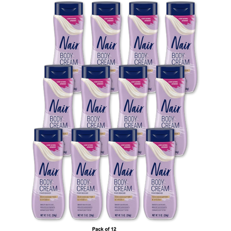 Nair Body Cream Hair Remover Cocoa Butter and Vitamin E Body Hair Removal Cream for Women 7.9 oz (Pack of 12)