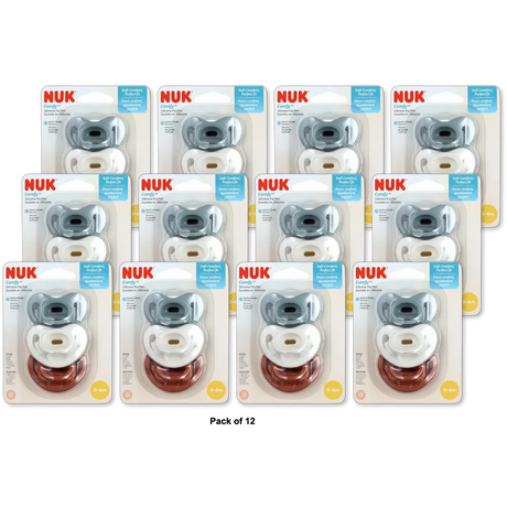 NUK ComfyG?? Orthodontic Pacifiers 0-6M Neutral Unisex 3 Pack 1.6oz (Pack of 12)
