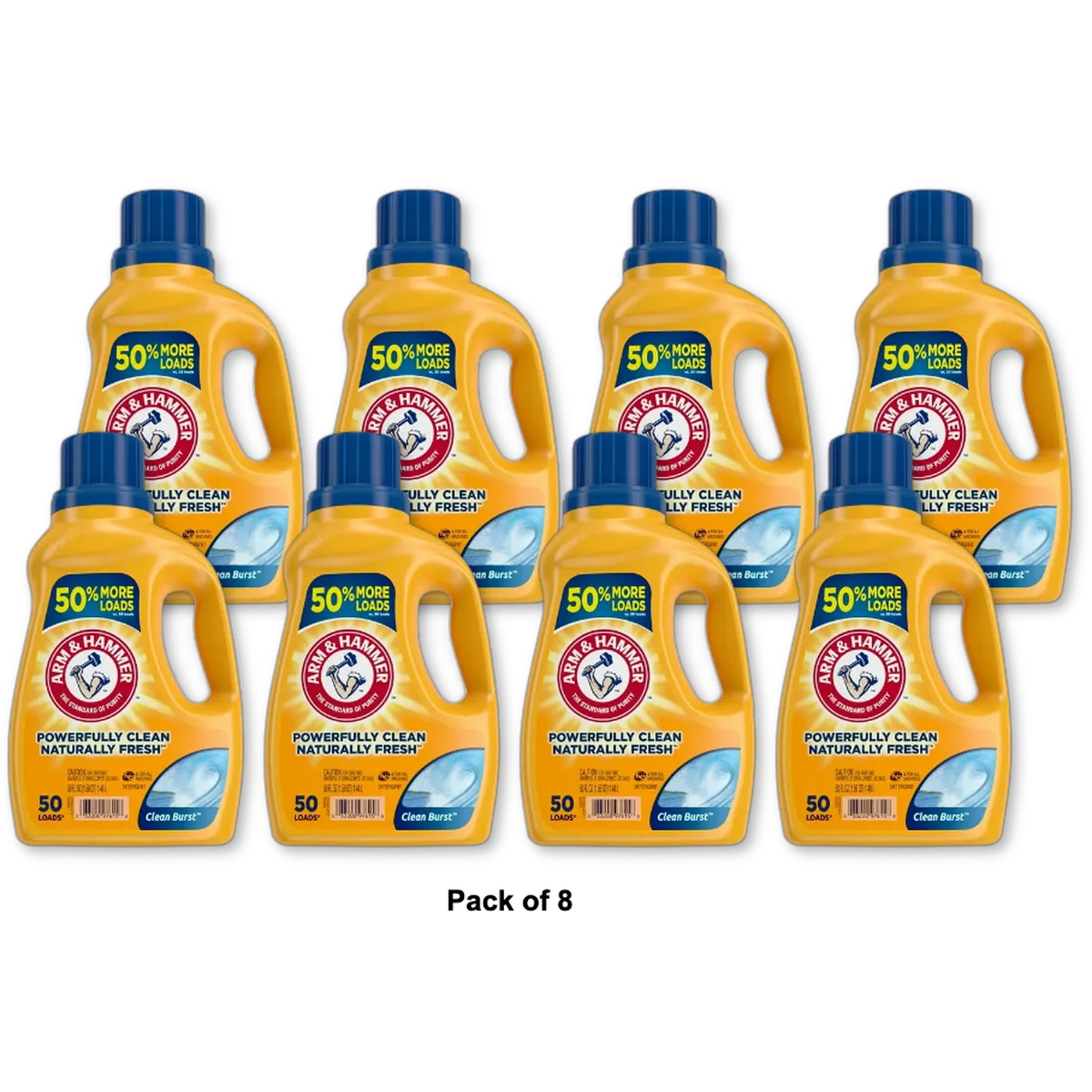 Arm & Hammer Clean Burst, 50 Loads Liquid Laundry Detergent, 50 Fl oz (Pack of 8)