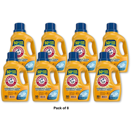 Arm & Hammer Clean Burst, 50 Loads Liquid Laundry Detergent, 50 Fl oz (Pack of 8)