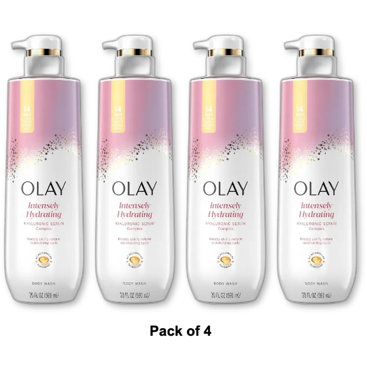 Olay Cleansing & Nourishing Body Wash with Hyaluronic Acid 20 Oz (Pack of 4)