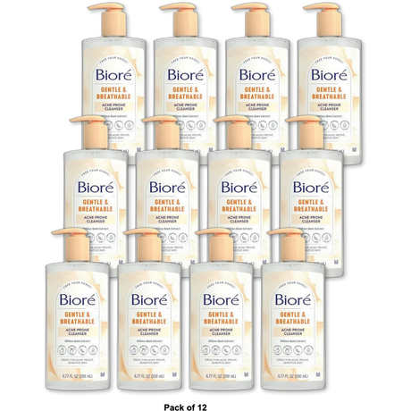 Biore Gentle & Breathable Acne Face Wash Gentle Face Cleanser for Women and Men Fragrance Free 6.77 Oz (Pack of 12)
