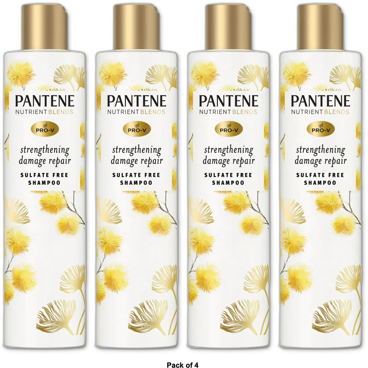 Pantene Sulfate Free Hair Strengthening Anti Frizz Damage Repair Shampoo with Castor Oil 9.6 Oz (Pack of 4)