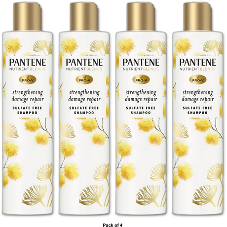 Pantene Sulfate Free Hair Strengthening Anti Frizz Damage Repair Shampoo with Castor Oil 9.6 Oz (Pack of 4)