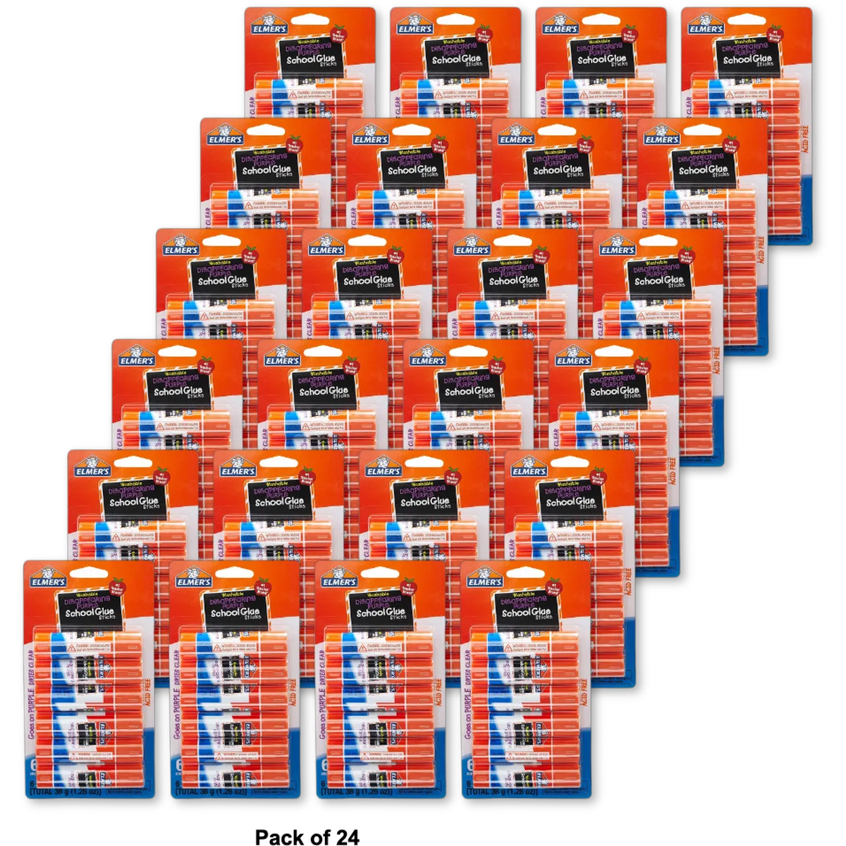 Elmer's Disappearing Purple School Glue Sticks 6 Count 1.26oz (Pack of 24)