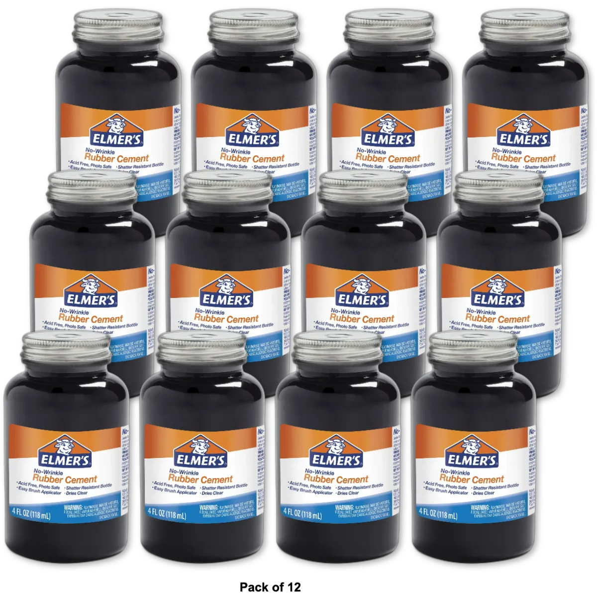 Elmer's No Wrinkle Transparent Rubber Cement 4Oz (Pack of 12)