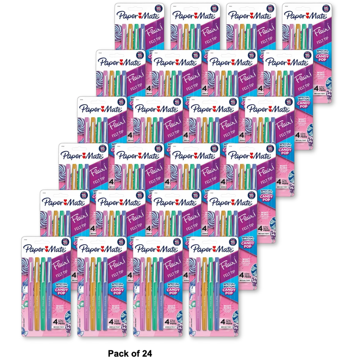 Paper Mate Flair Felt Tip Pens Medium Point Candy Pop Pack 1.44oz (Pack of 24)