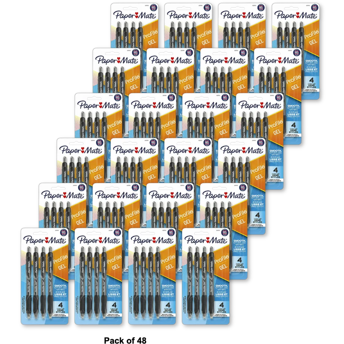 Paper Mate Profile Retractable Gel Pens Black 0.7mm 1.6oz (Pack of 48)