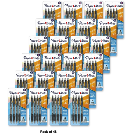 Paper Mate Profile Retractable Gel Pens Black 0.7mm 1.6oz (Pack of 48)