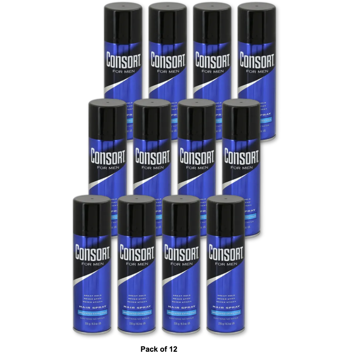 Consort Unscented Extra Hold Aerosol Hair Spray For Men 8.3Oz (Pack of 12)