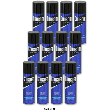 Consort Unscented Extra Hold Aerosol Hair Spray For Men 8.3Oz (Pack of 12)