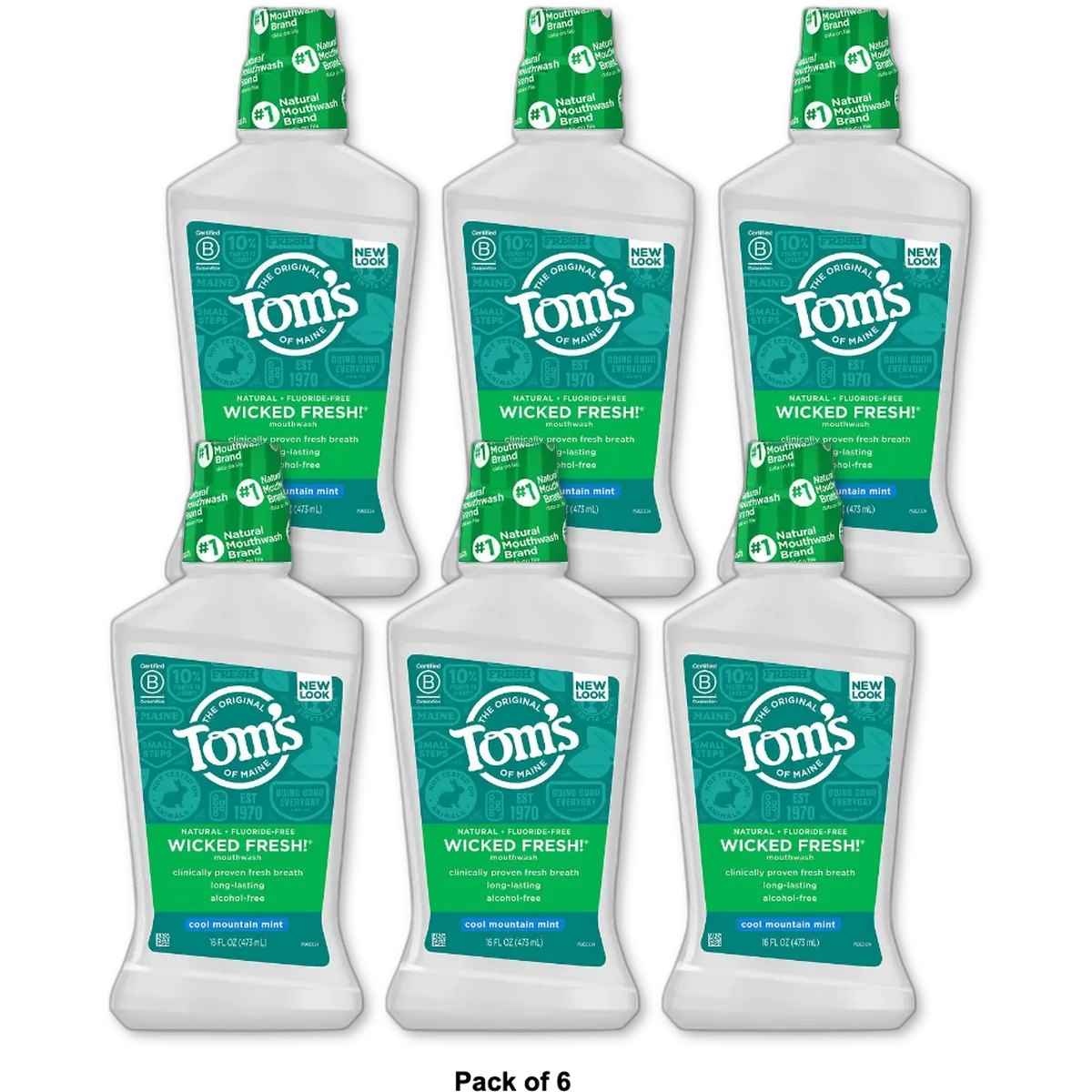 Toms Of Maine Long Lasting Wicked Fresh Mouthwash Cool Mountain Mint 16Oz (Pack of 6)