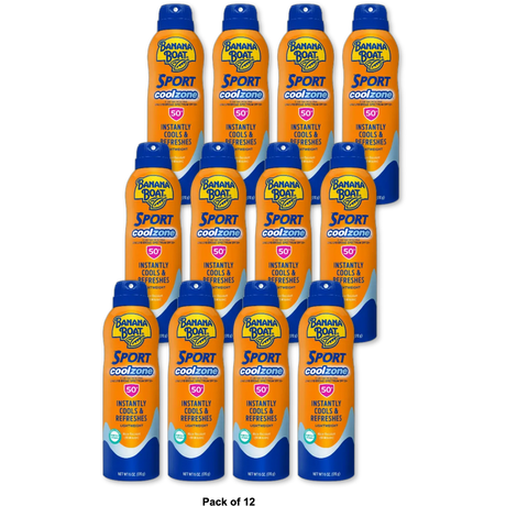 Banana Boat Sport Performance Cool Zone Broad Spectrum Sunscreen Spray SPF 50 6Oz (Pack of 12)