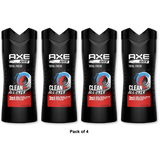 Axe Clean All Over Total Fresh 3-in-1 Body Wash Shampoo & Conditioner 16Oz (Pack of 4)
