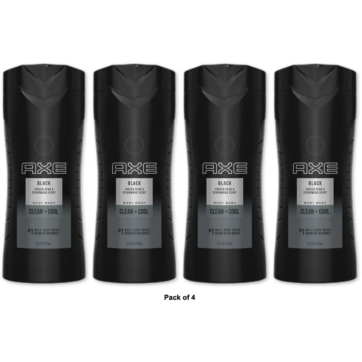 Axe Black Body Wash Clean Plus Cool For Men 16Oz (Pack of 4)