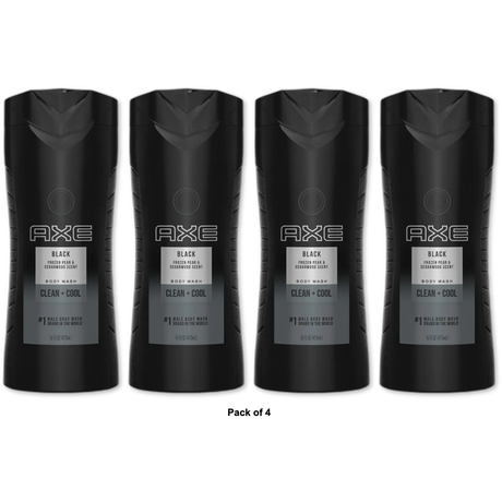 Axe Black Body Wash Clean Plus Cool For Men 16Oz (Pack of 4)