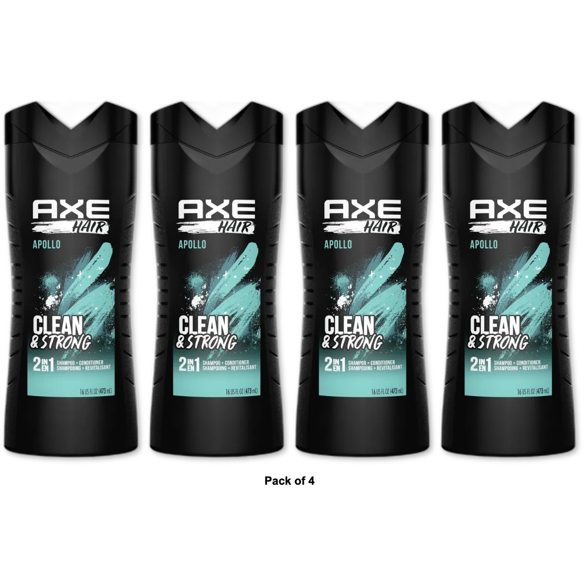 AXE 2 in 1 Apollo Sage Cedarwood Scent Shampoo and Conditioner 16Oz (Pack of 4)