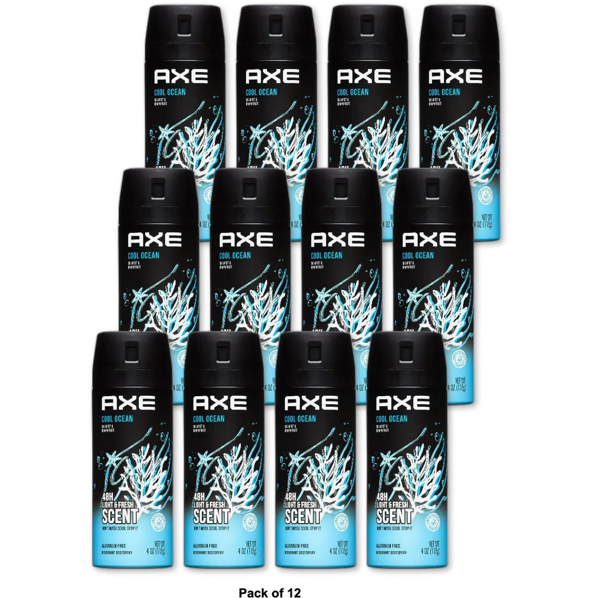 AXE Light Scents Cool Ocean Deodorant Body Spray for Men 4Oz (Pack of 12)
