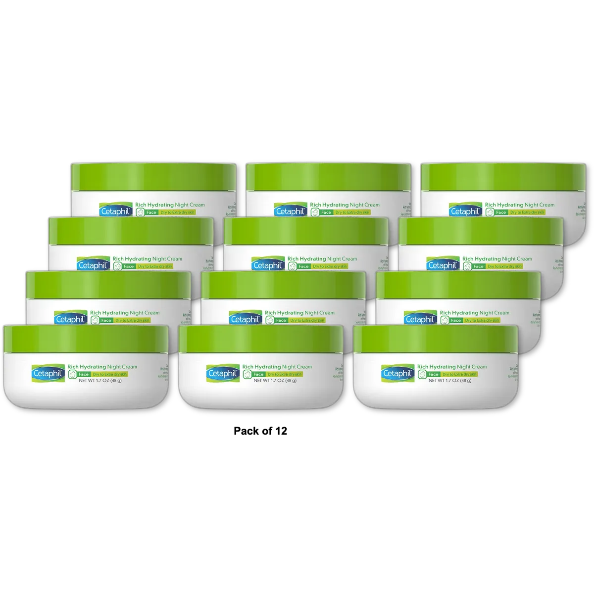 Cetaphil Rich Hydrating Night Cream with Hyaluronic Acid 1.7 Ounce (Pack of 12)