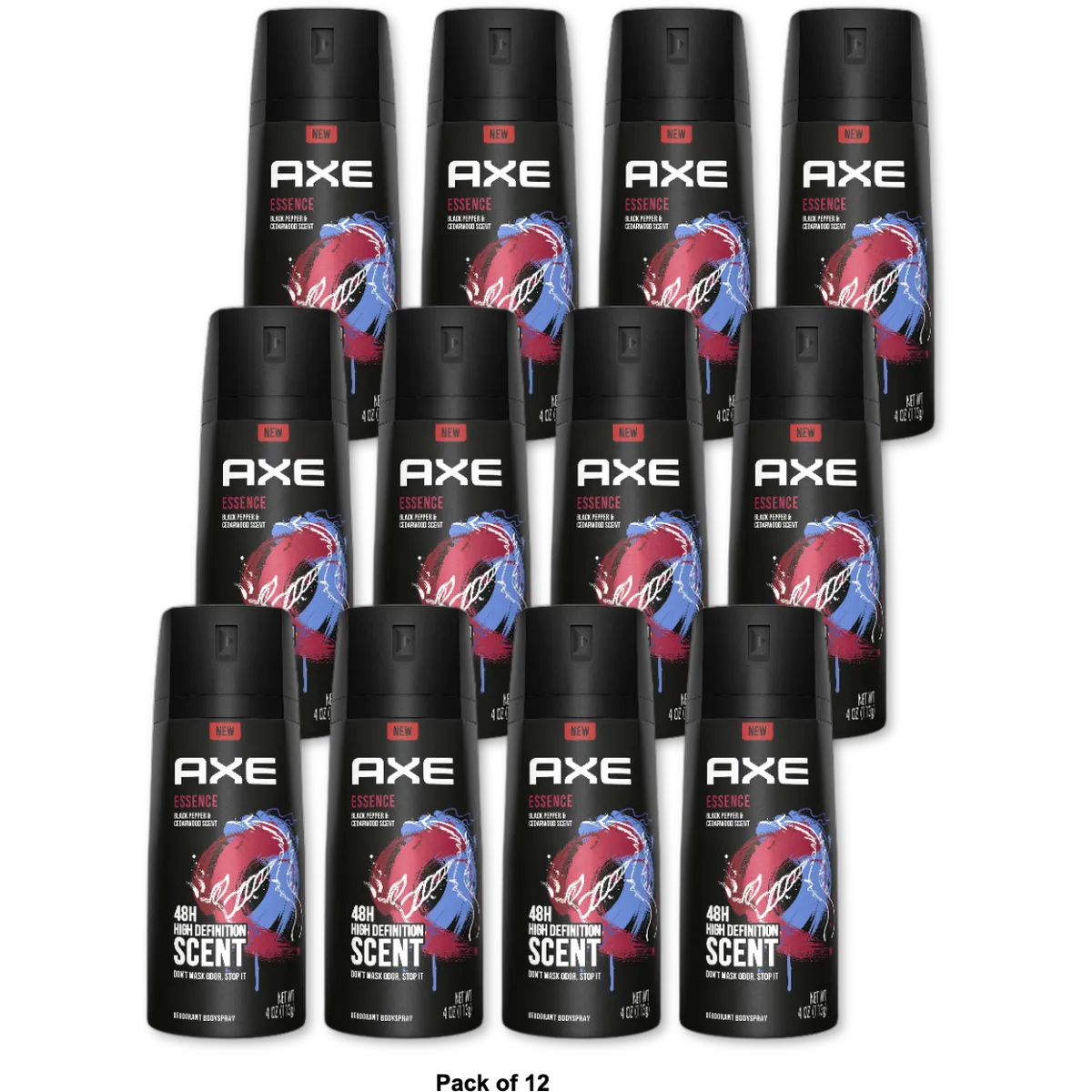 Axe Deodorant Body Spray For Men Essence 4Oz (Pack of 12)