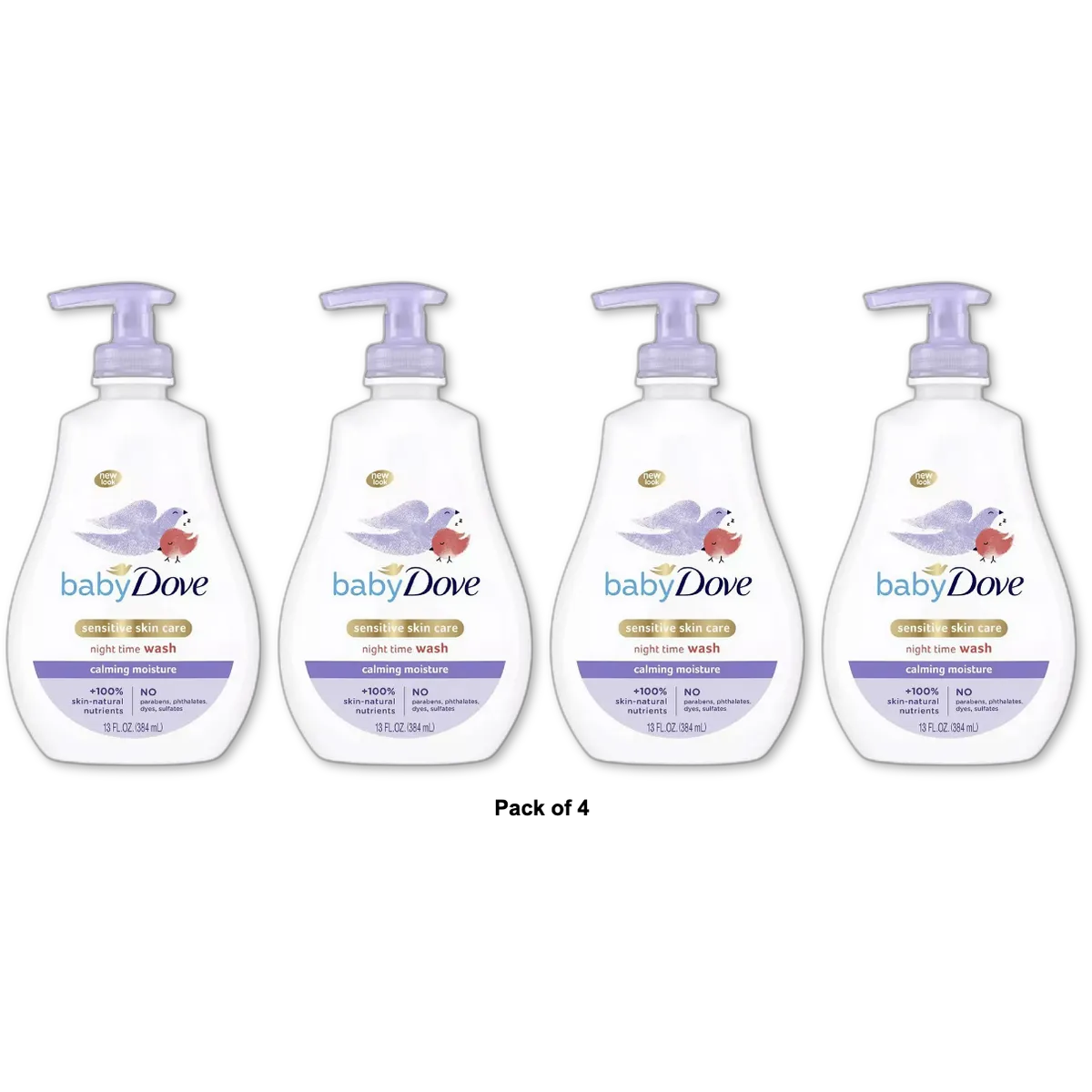 Baby Dove Sensitive Skin Care Nighttime Calming Moisture Liquid Body Wash 13Oz (Pack of 4)