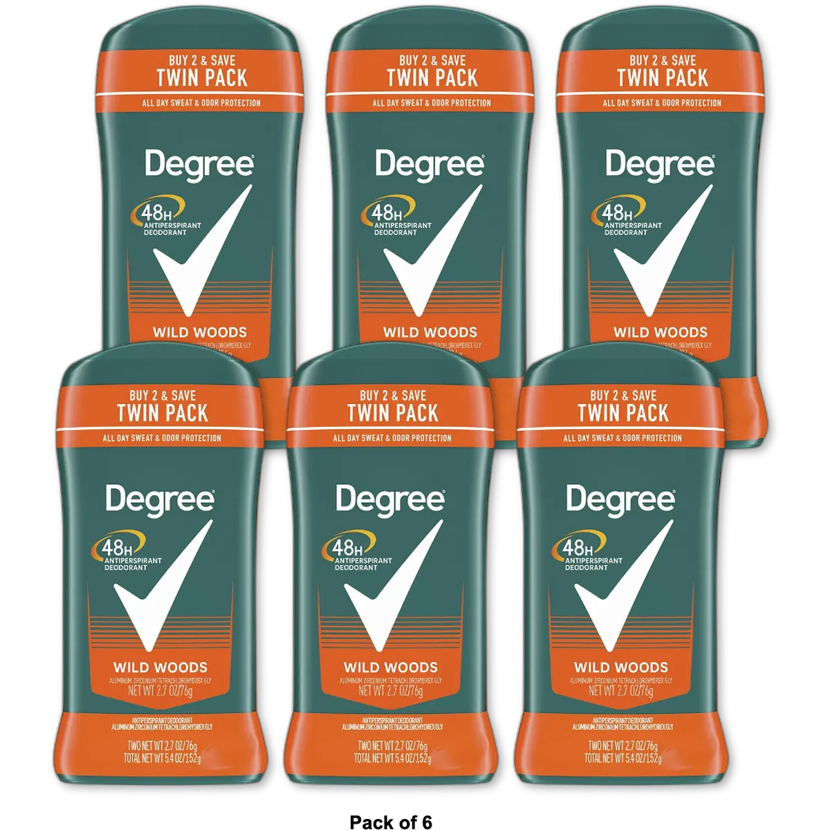 Degree Long Lasting Mens Antiperspirant Deodorant Stick 2.7Oz (Pack of 6)